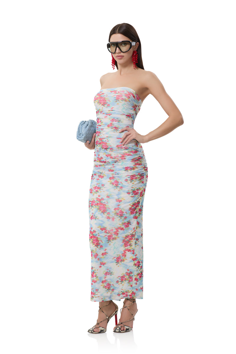 marlo maxi dresses in placed tropical floral AFRM Marlo Dress in Blue,Pink