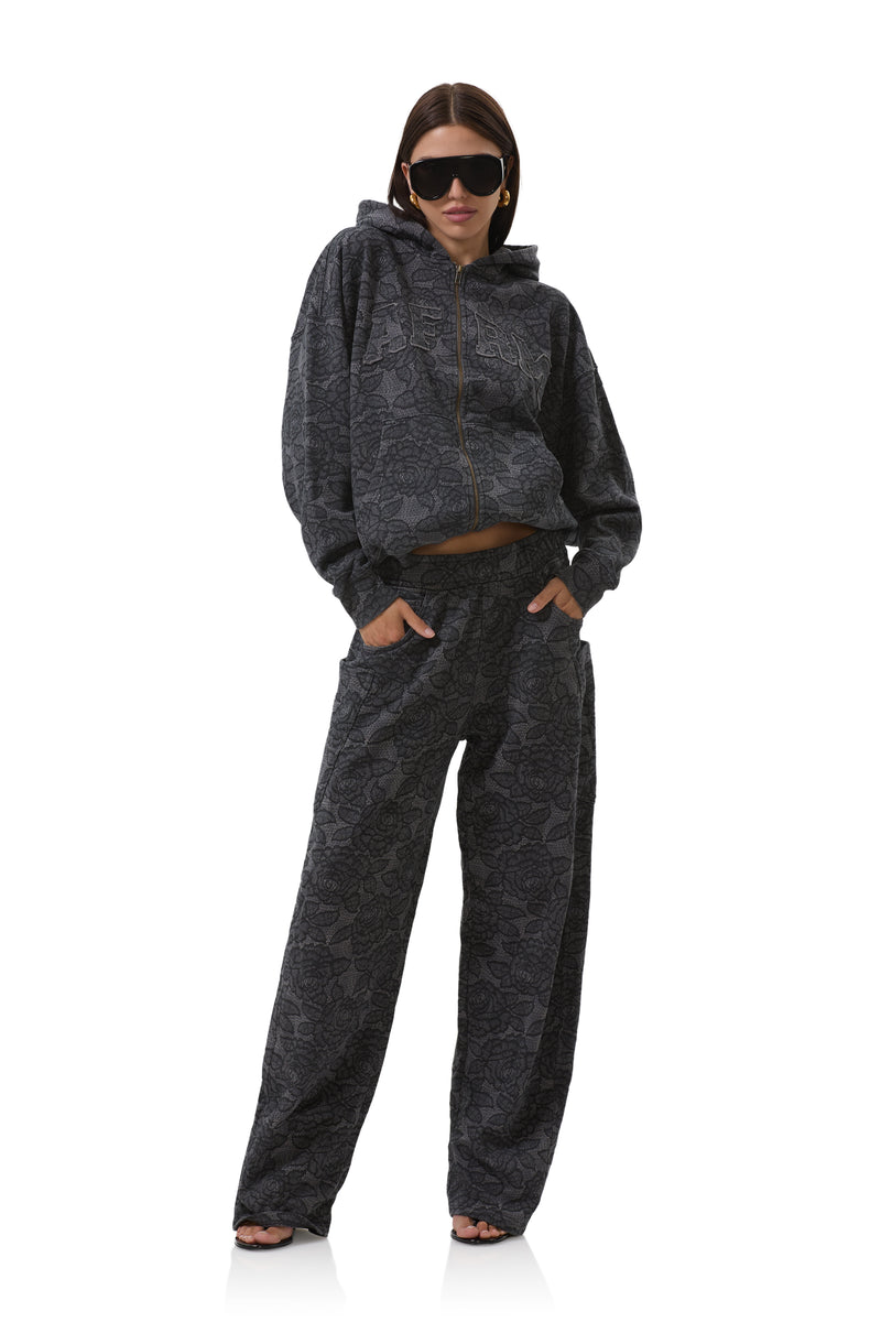 Cameron Zip Up Hoodie - Black Lace