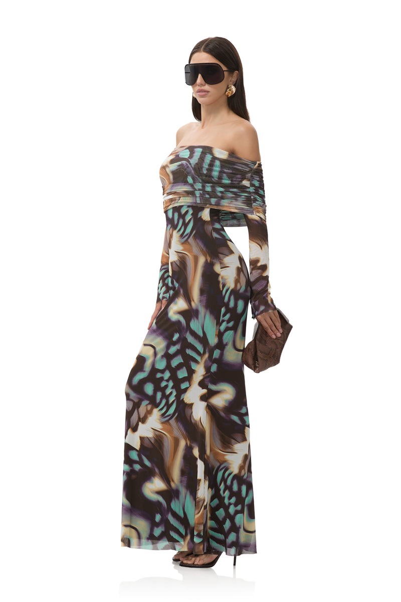 knee length dresses for ladies Sequin High Neck Feather Cuff Maxi Dress - Black main image 1