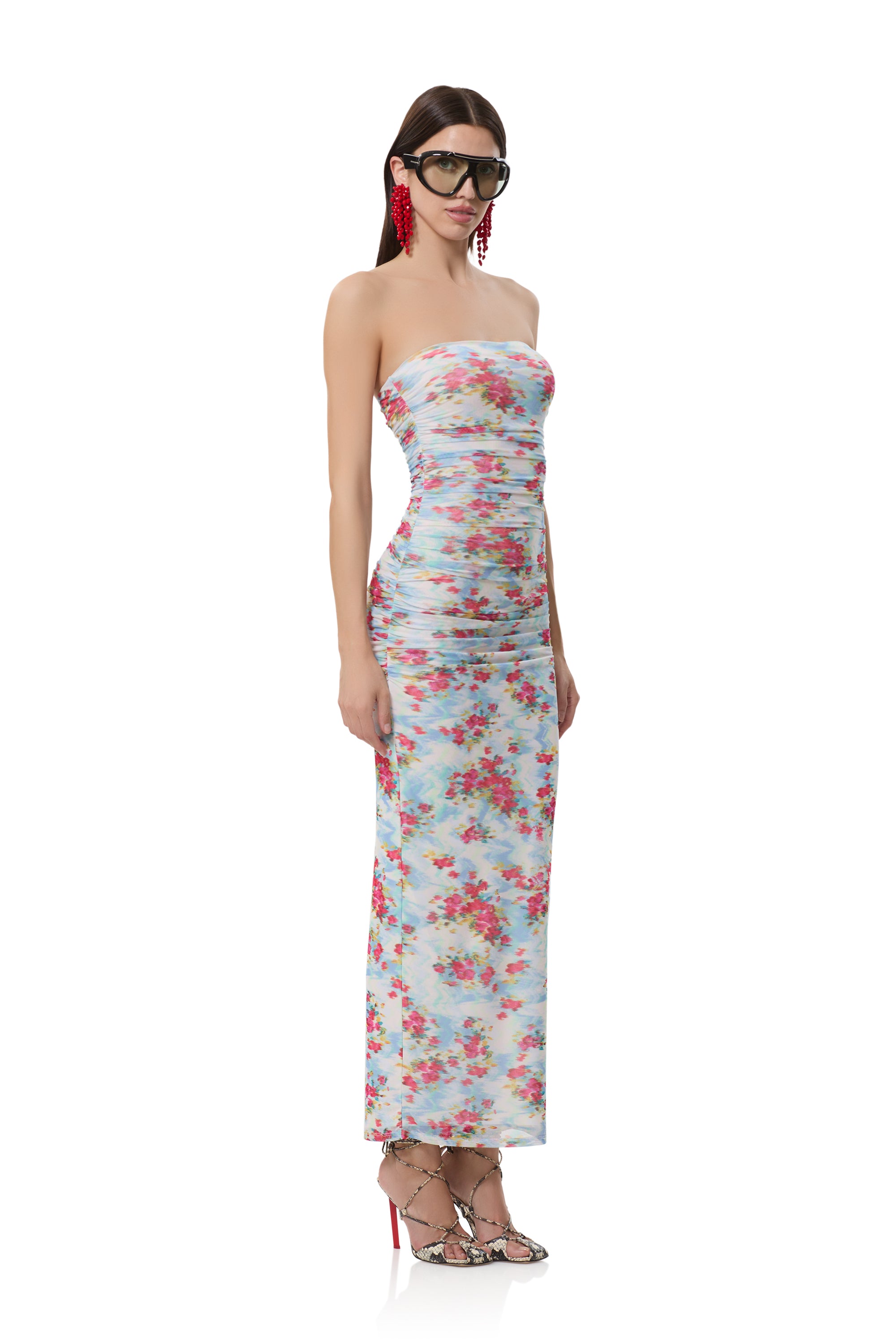marlo maxi dresses in placed tropical floral Marlo | LIME Floral Print High-Neck Maxi Dress