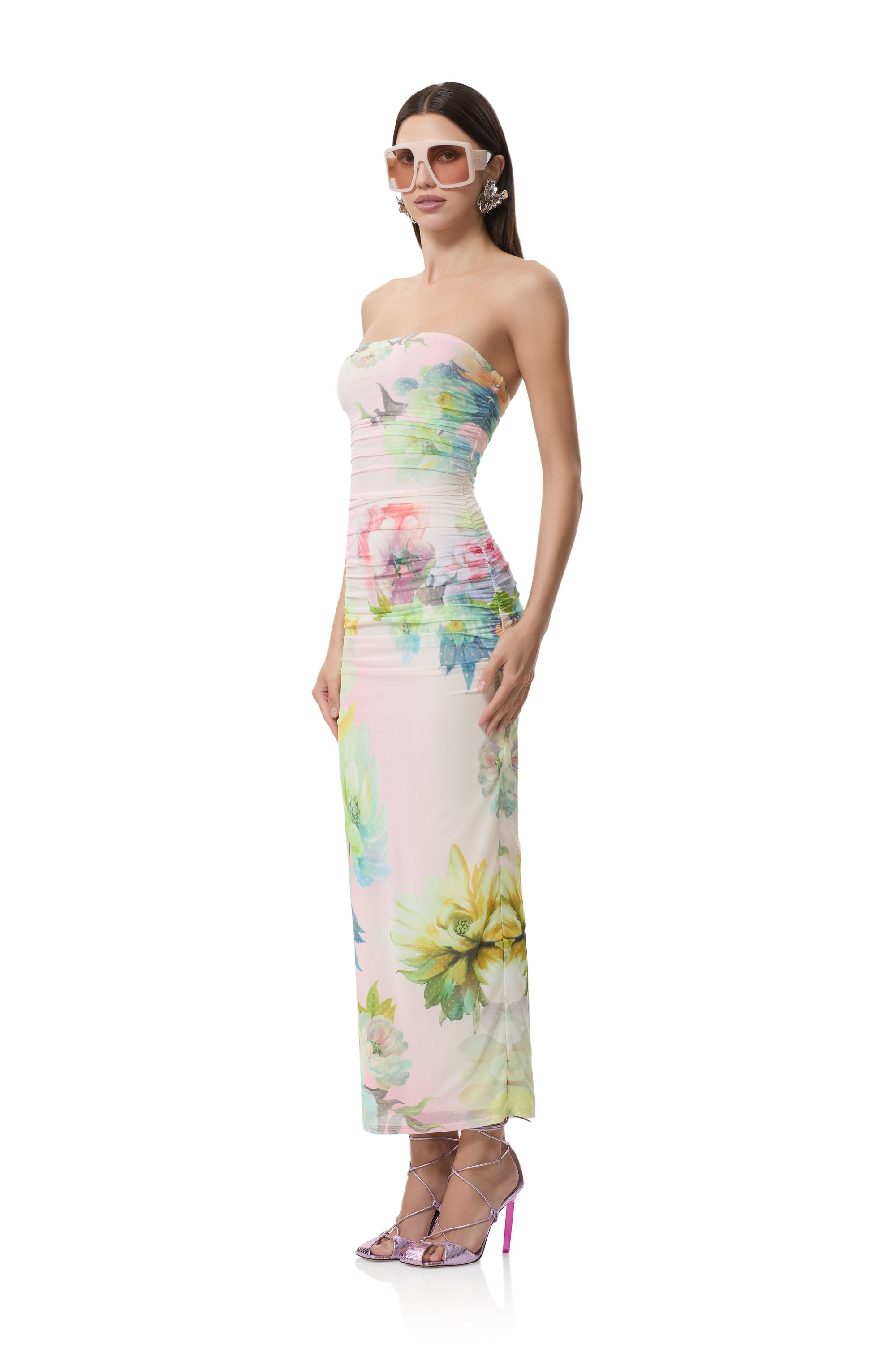 marlo maxi dresses in placed tropical floral Wholesale Marlo Maxi Dress - Blur Noir Floral for your store