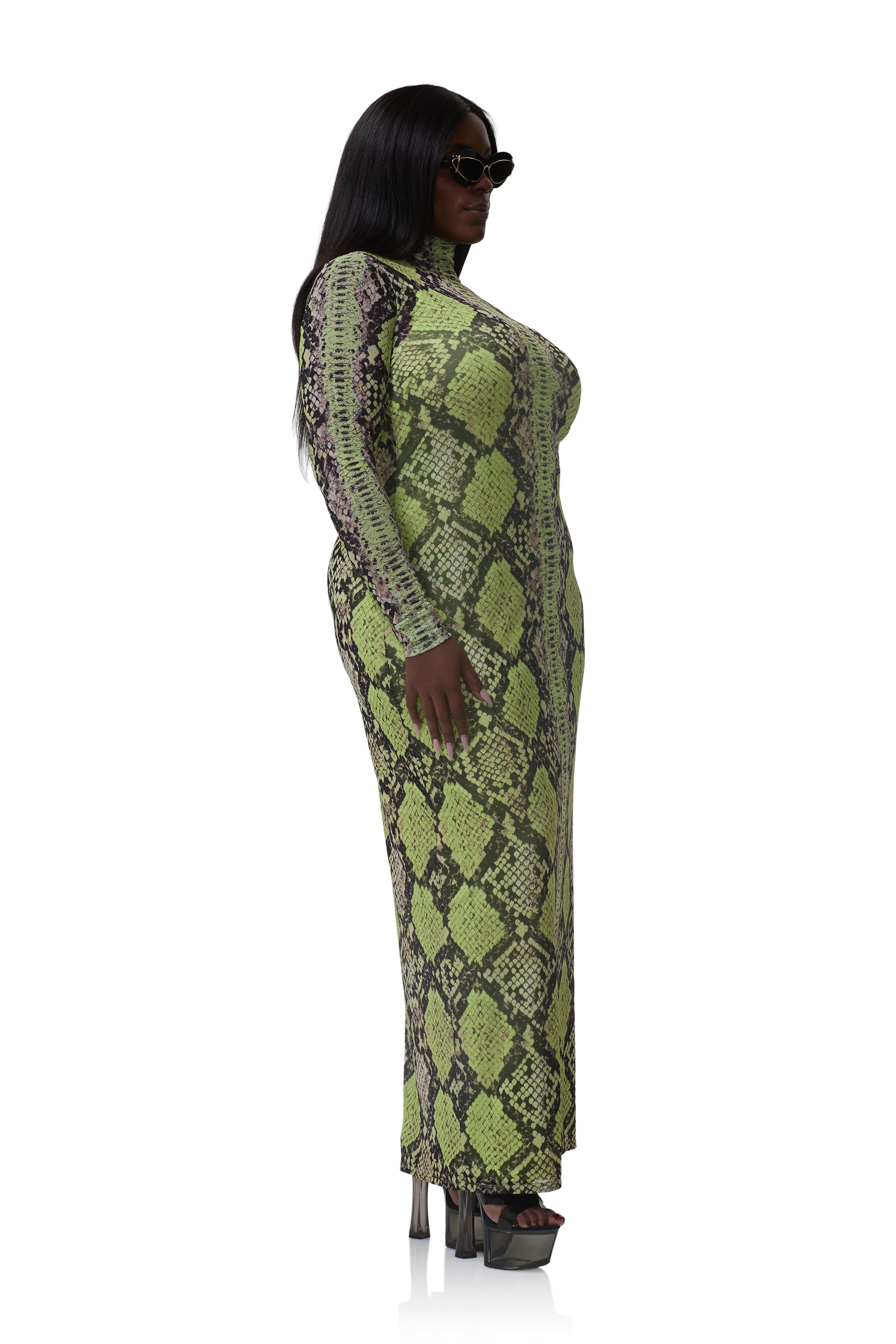 lime green snake print dress Floaty Dress Green Snakeskin Dress Lime Green Midi-length Slip Dress With Snake Print Essentiel
