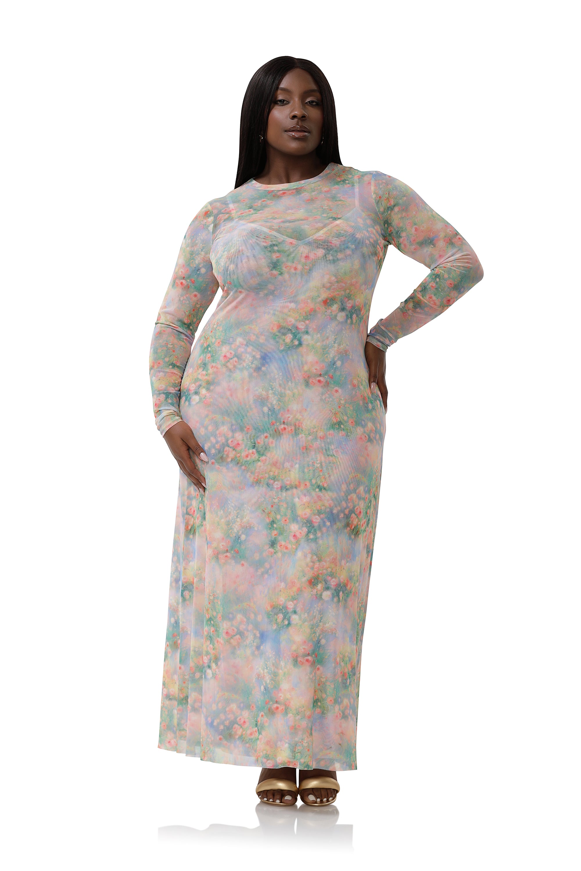afrm paola long sleeve crew neck maxi dress PUFF SLEEVE DRAPED FLORAL-PRINT Neckline:Plunger Machine wash Size:44½ (EU) / 11½ (US) / 10½ (UK)