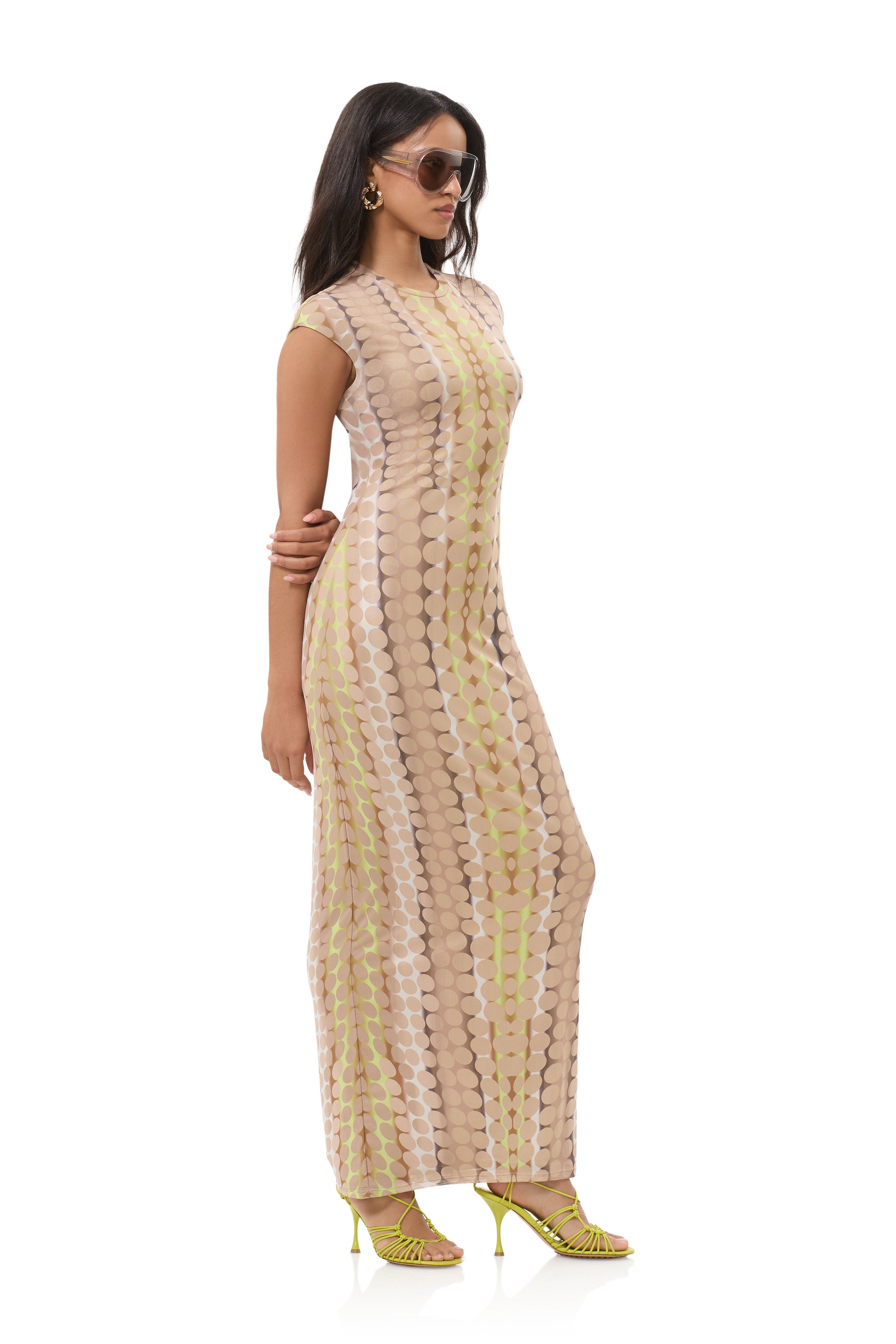 afrm cody maxi dress AFRM Cody Nude Illusion Mesh Cap Sleeve Maxi Dress