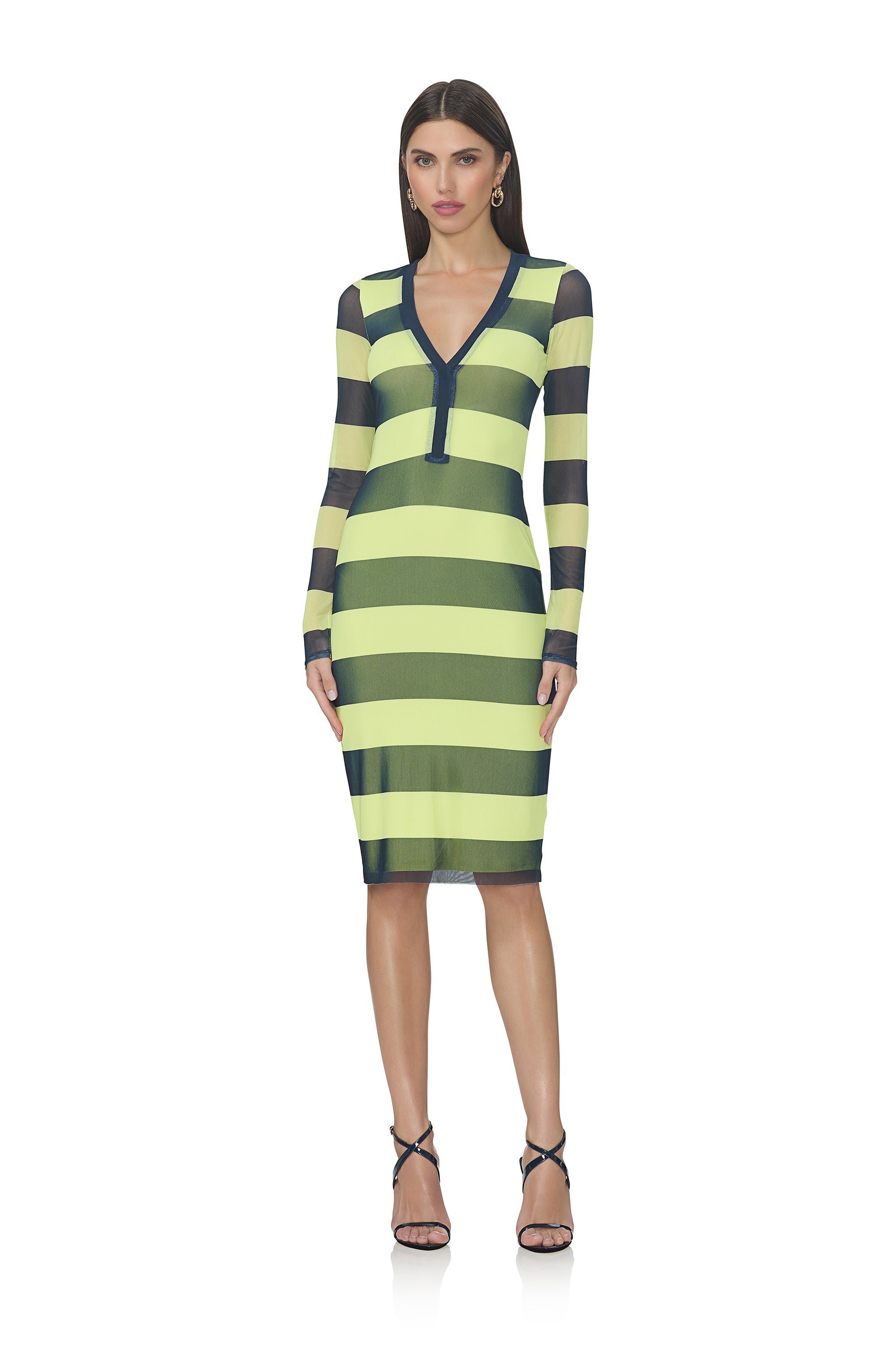 Afrm Diane Plunge Neck Long Sleeve Mesh Dress in Lime Rugby at Nordstrom, Size Small Afrm Diane Plunge Neck Long Sleeve Mesh Dress in Lime Rugby at Nordstrom, Size Small