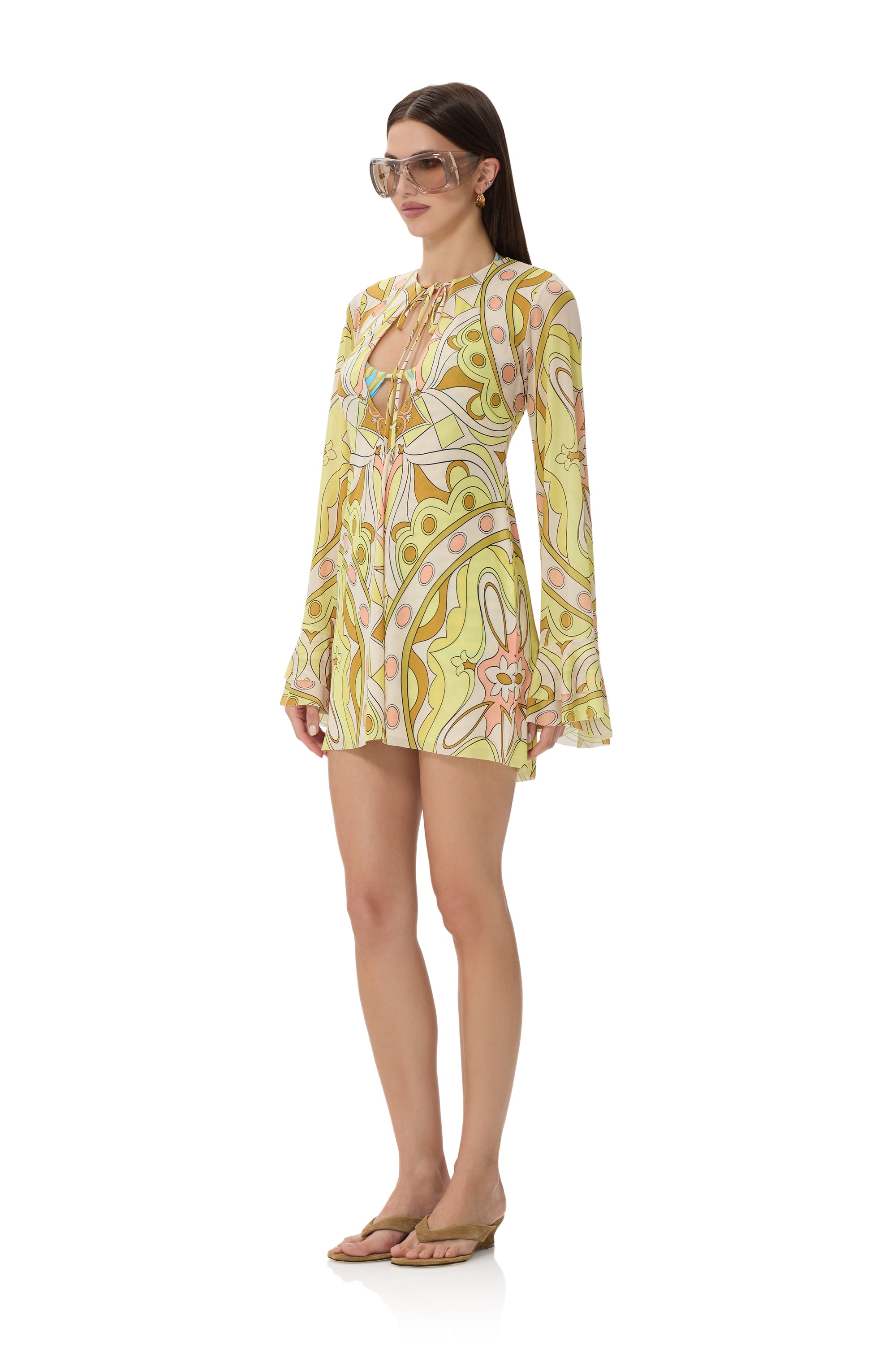 afrm kori long-sleeve mesh ruffled mini dress AFRM Kori Long-Sleeve Mesh Ruffled Mini Dress