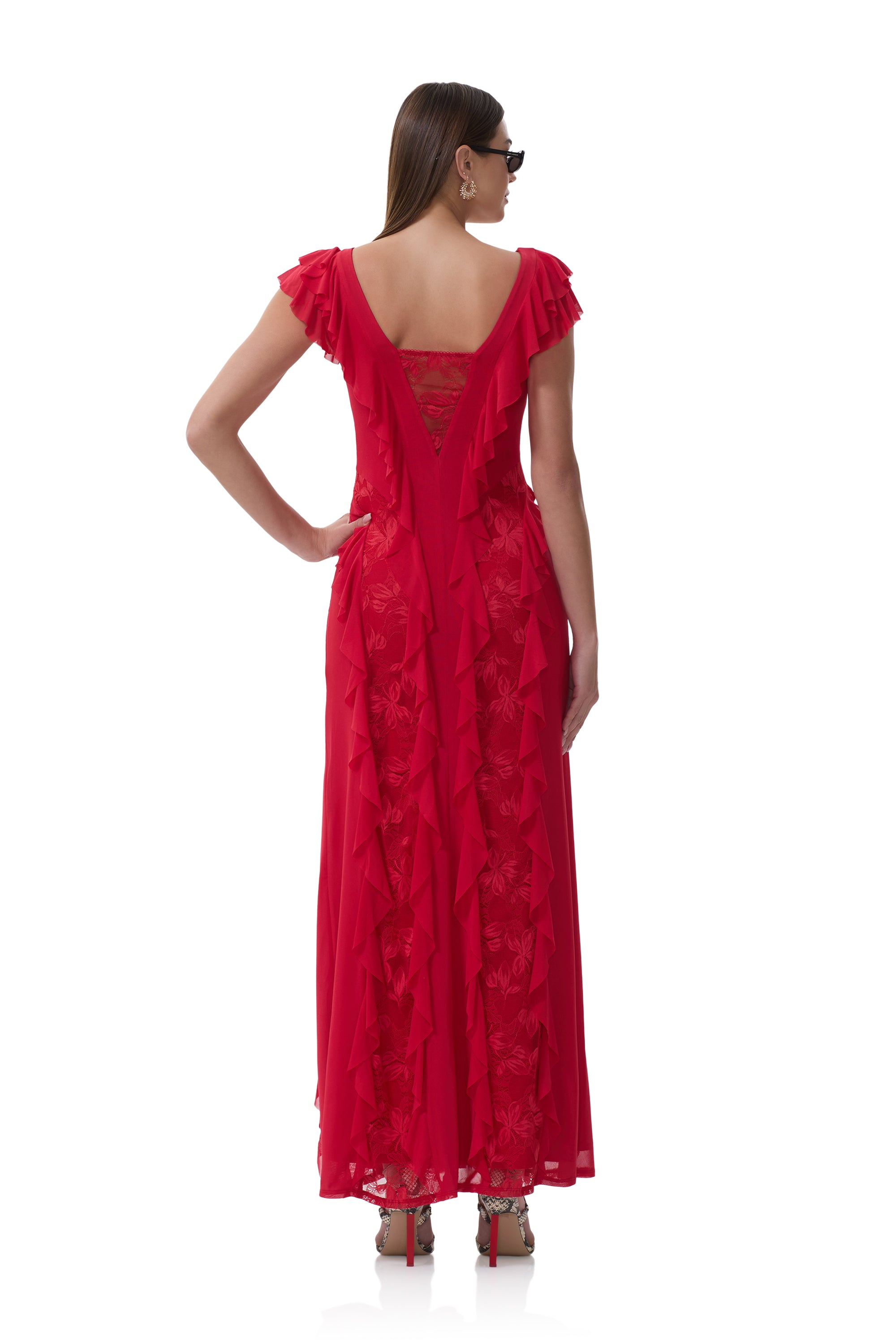 AFRM Trista Ruffle-Sleeve V-Neck Maxi Dress - Kiss Red AFRM Trista Ruffle-Sleeve V-Neck Maxi Dress - Kiss Red