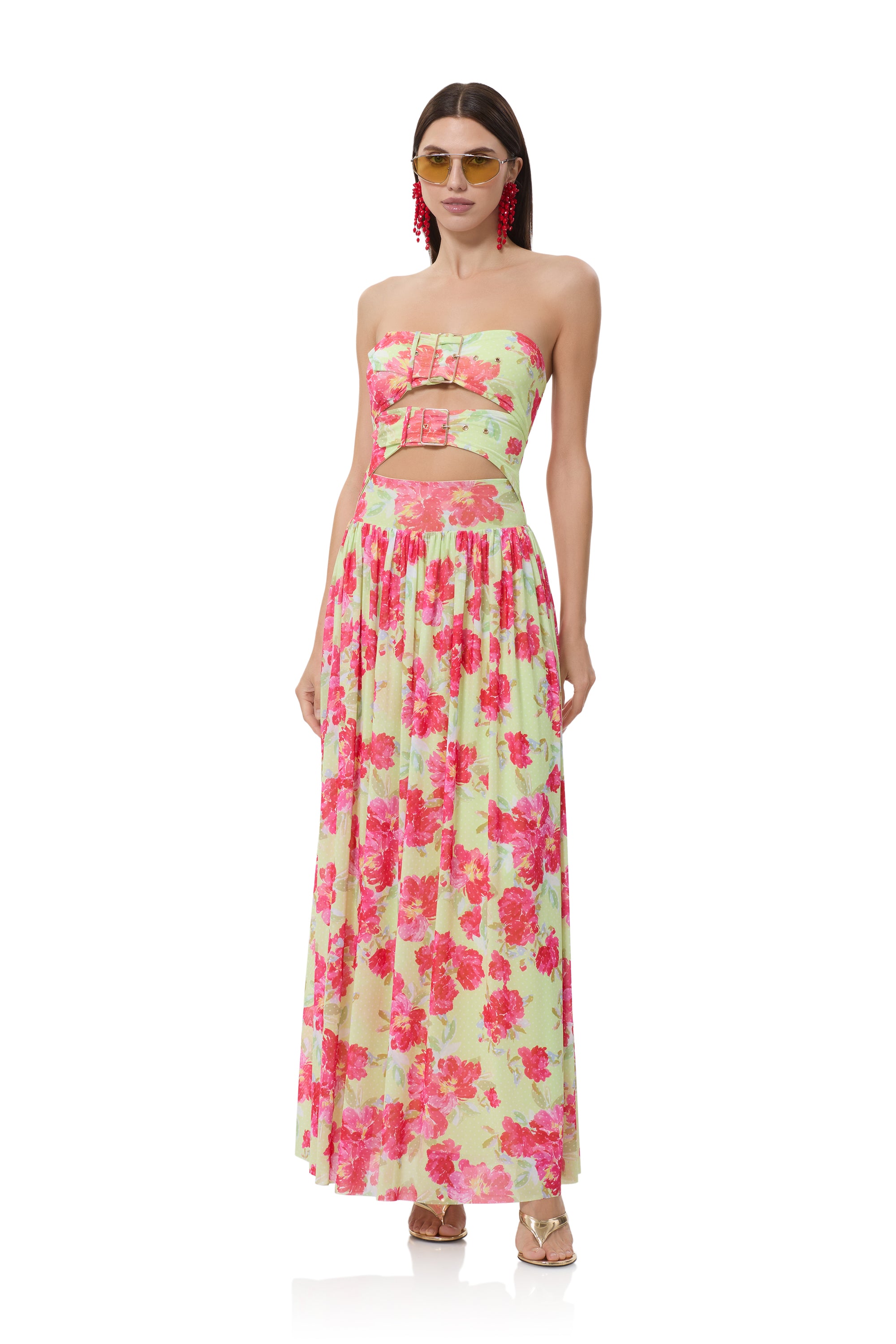 Afrm Khalid Double Buckle Maxi Dress - Floral Dot