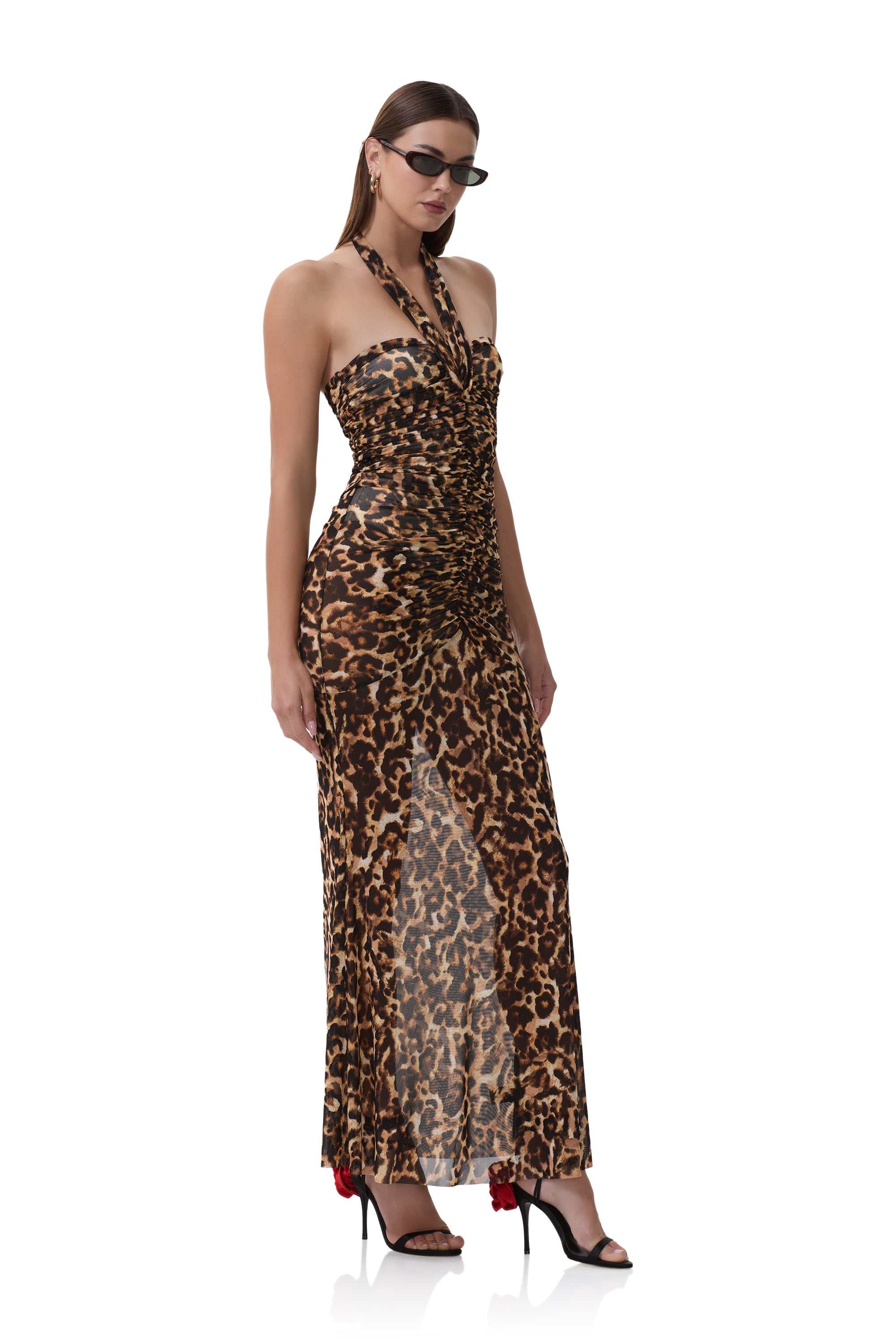leopard print dress winter Fkelyi Black Leopard Print Fall Maxi Dress for Women Long Sleeve A-Line Flowy Dresses with Side Pockets V Neck Casual Dress for Spring Winter, M,