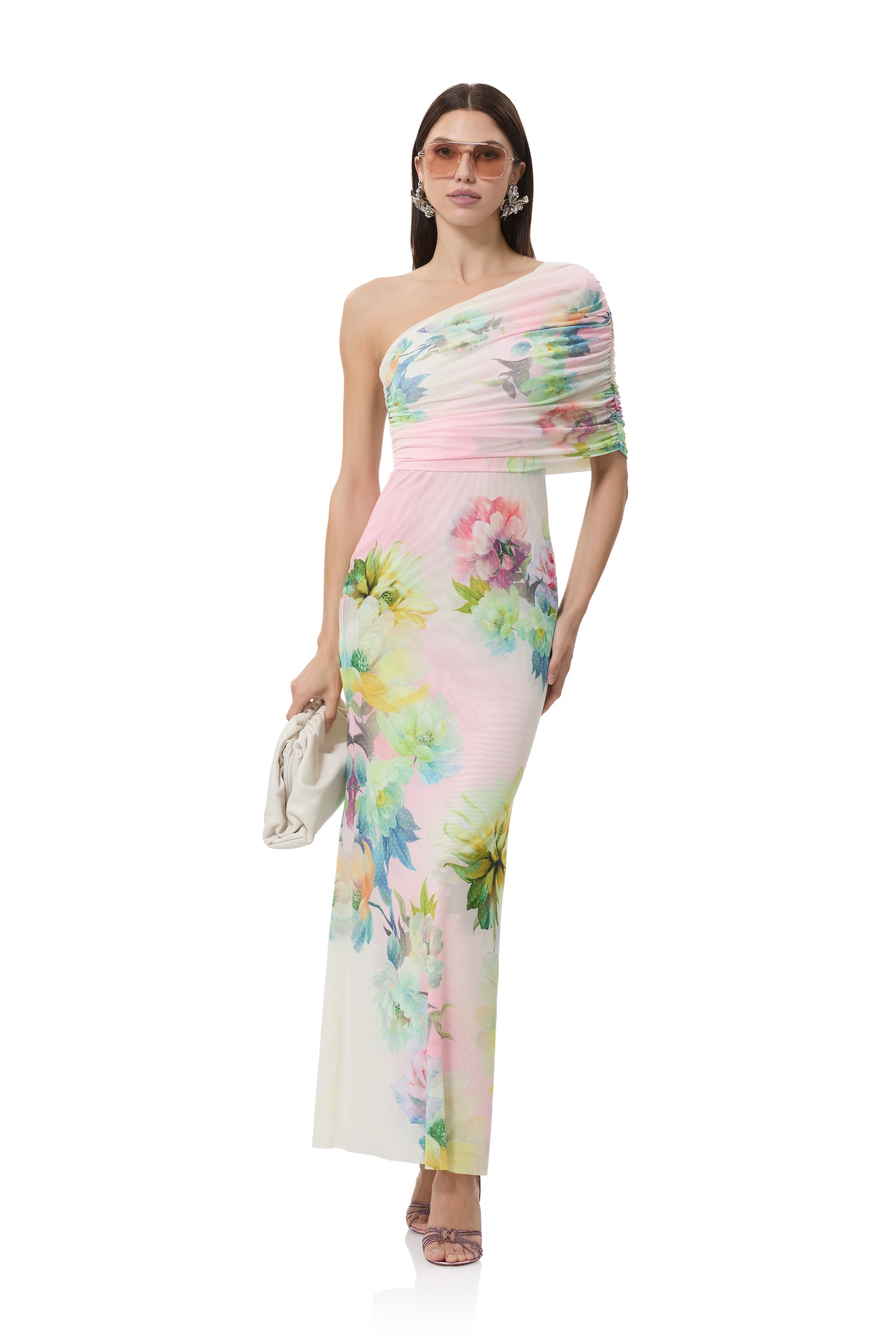 knee length dresses for ladies Afrm Nettie Long Sleeve Backless Maxi Dress in Caramel Animal at Nordstrom, Size Large main image 1
