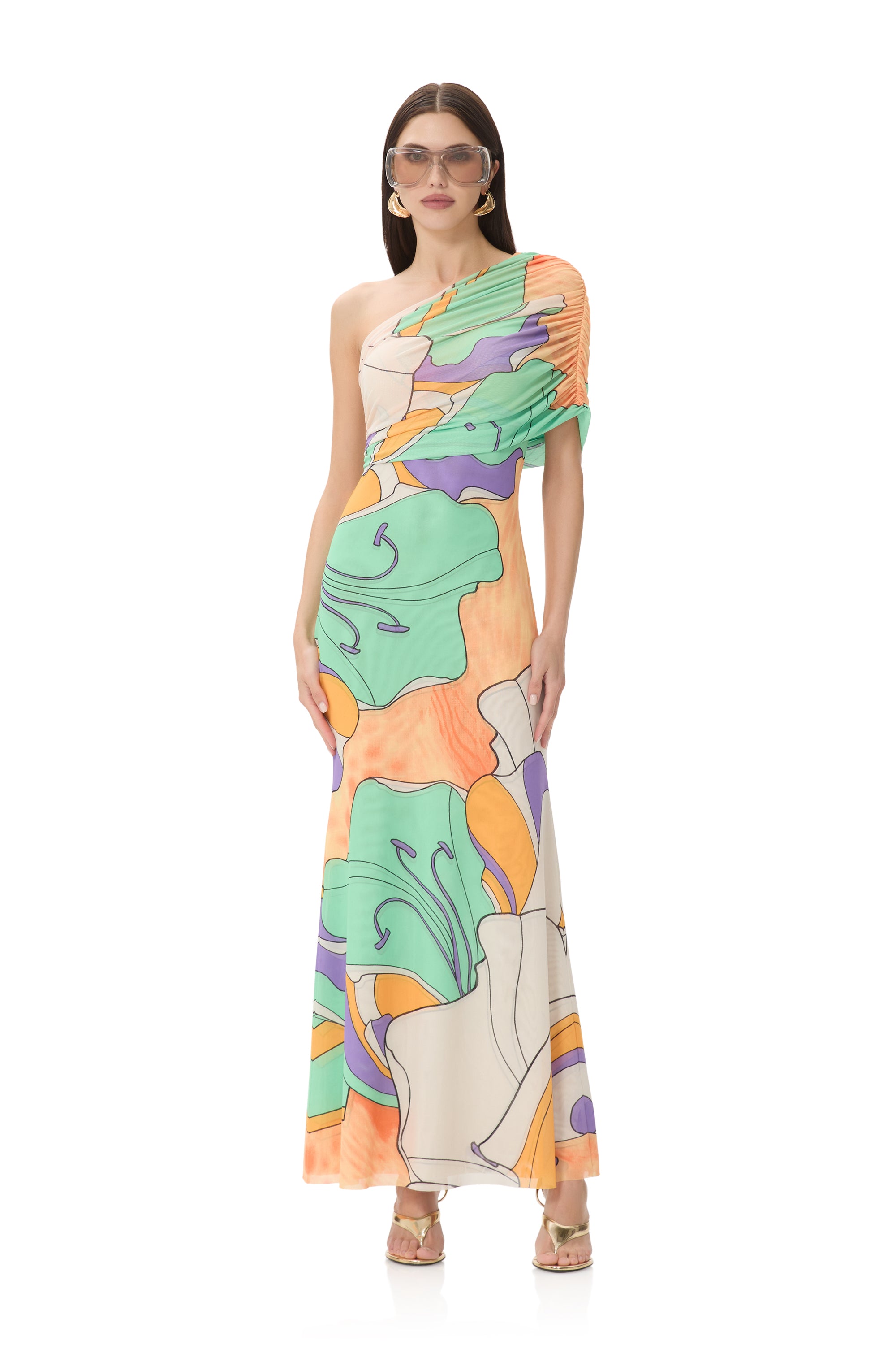 halter neck flare dress Halter Neck Abstract Print Fit and Flare Midi Dress in Multi main image 1