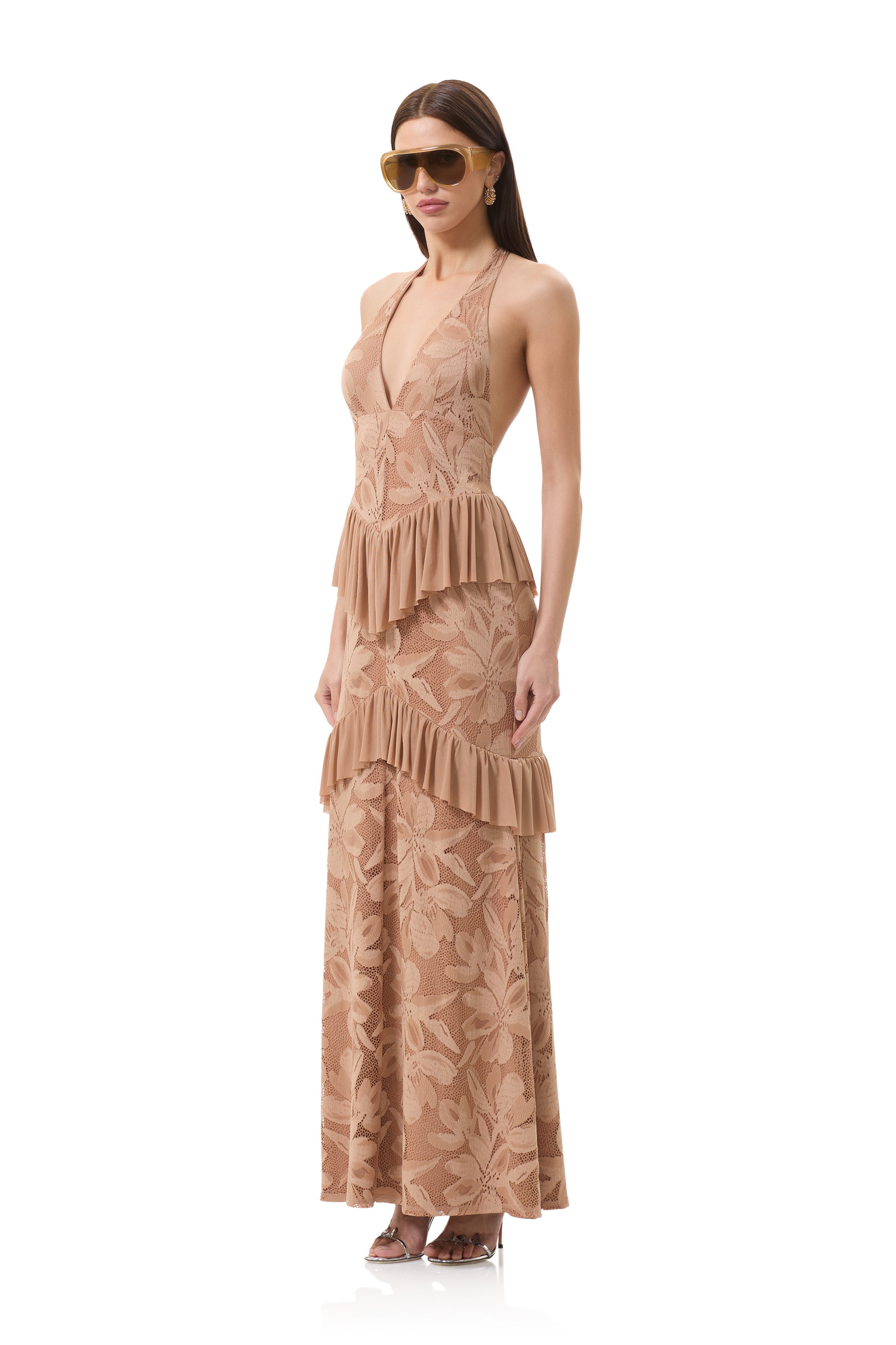 AFRM Athens Crochet Floral Lace Halter Neck Sleeveless Maxi Dress, Womens, M, Almond AFRM Athens Crochet Floral Lace Halter Neck Sleeveless Maxi Dress, Womens, M, Almond