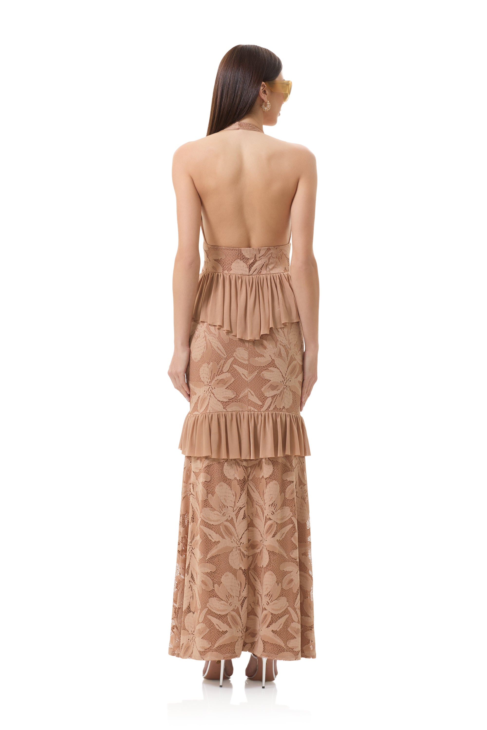 AFRM Athens Crochet Floral Lace Halter Neck Sleeveless Maxi Dress, Womens, M, Almond AFRM Athens Crochet Floral Lace Halter Neck Sleeveless Maxi Dress, Womens, M, Almond