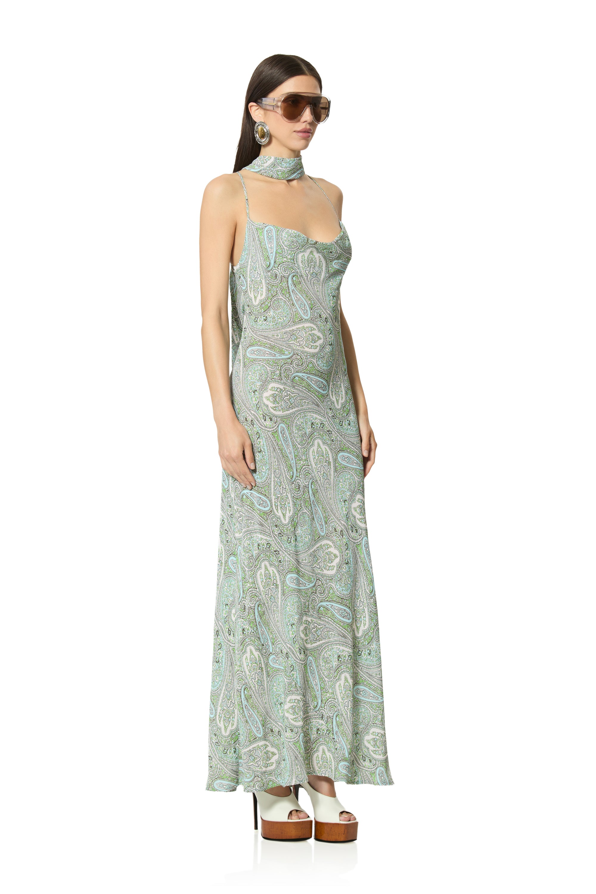 cheryl maxi dress Paisley Slipdress With Scarf in Gray Web Collection: Honeymoon Formal Gown Navy Blue and a floor length Color:White with curved mirror