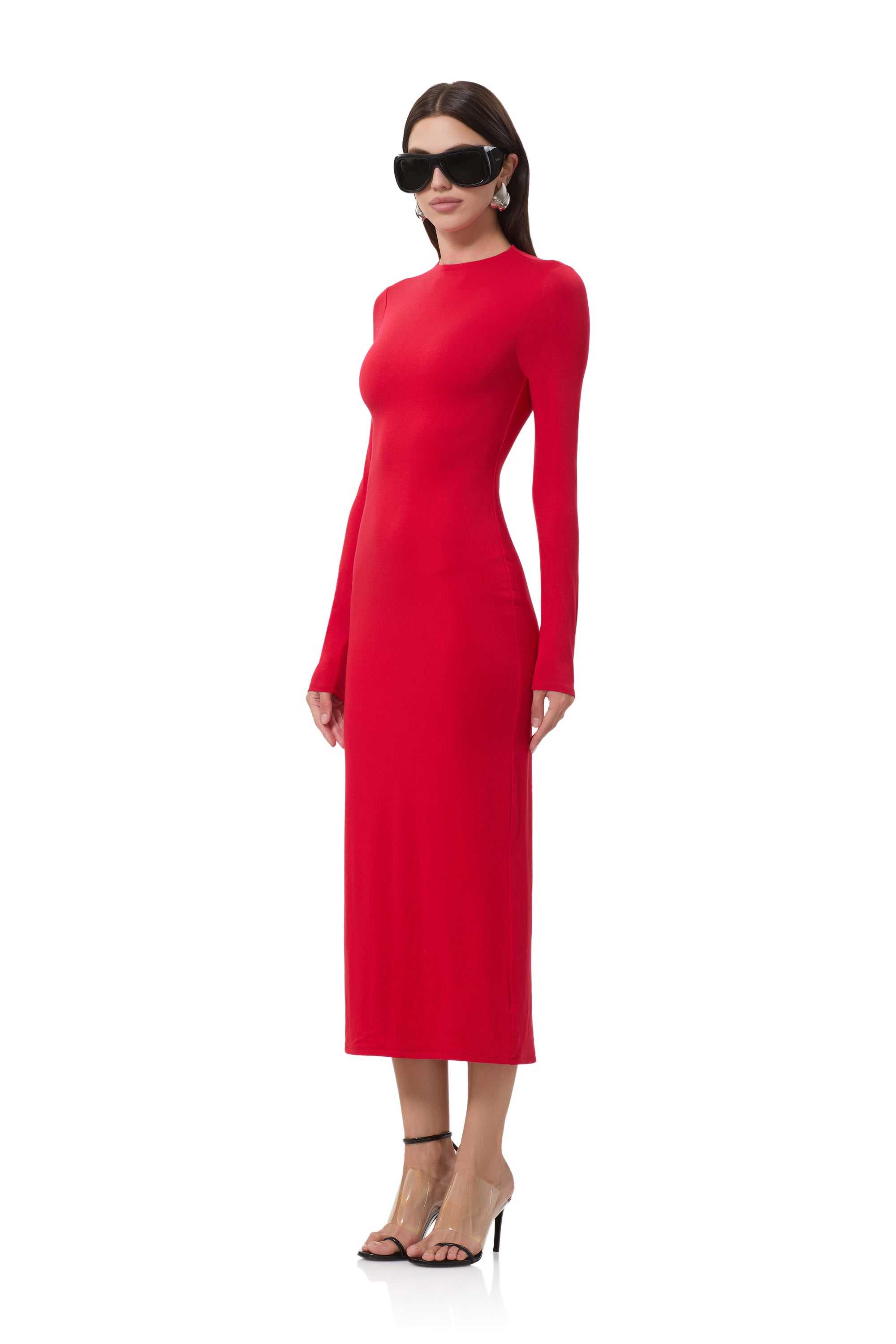 afrm red dress AFRM Sid Kiss Red Sheer Mesh Halter Maxi Dress