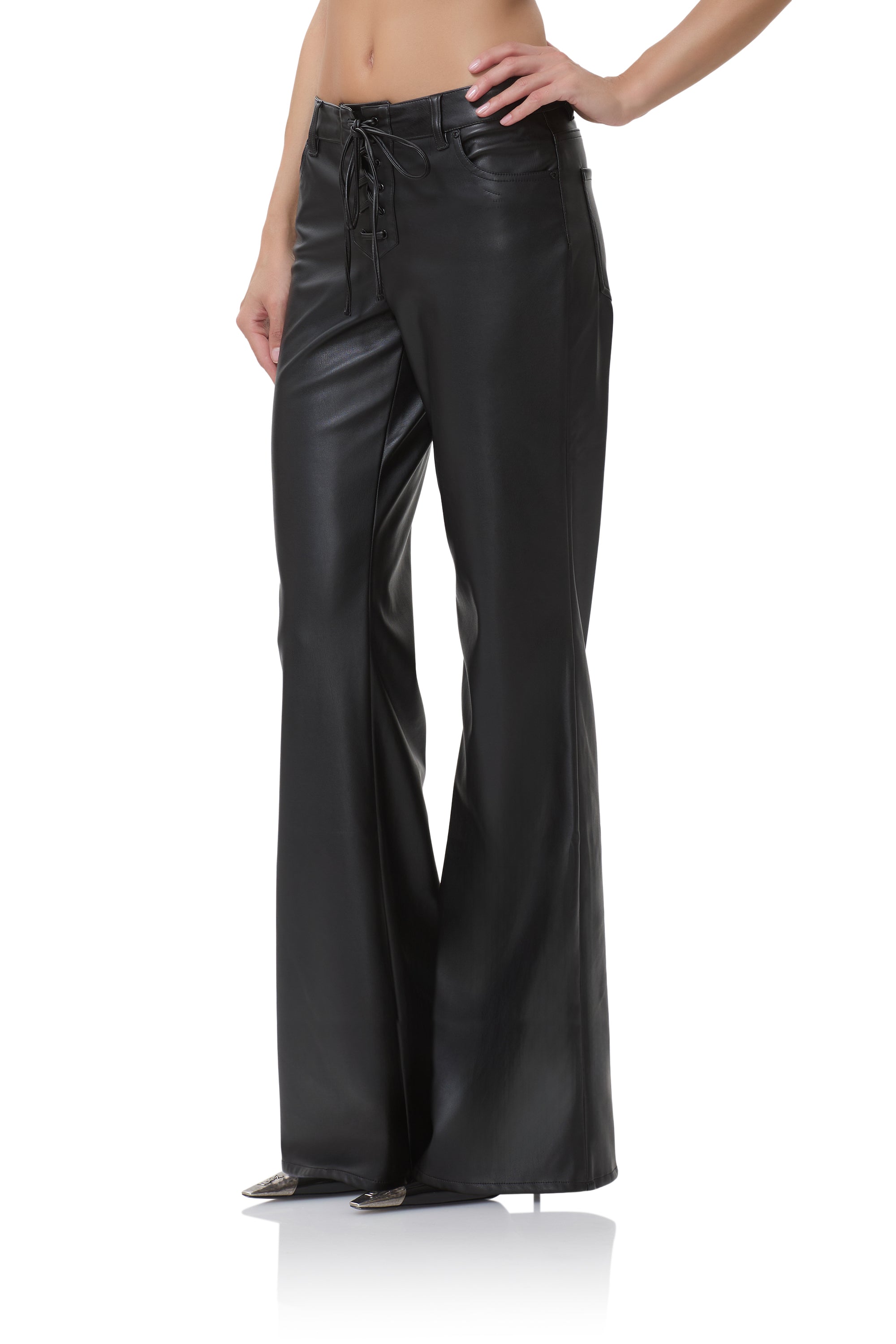 low rise flare dress pants Black Low Rise Slim Flare Double Button Pants
