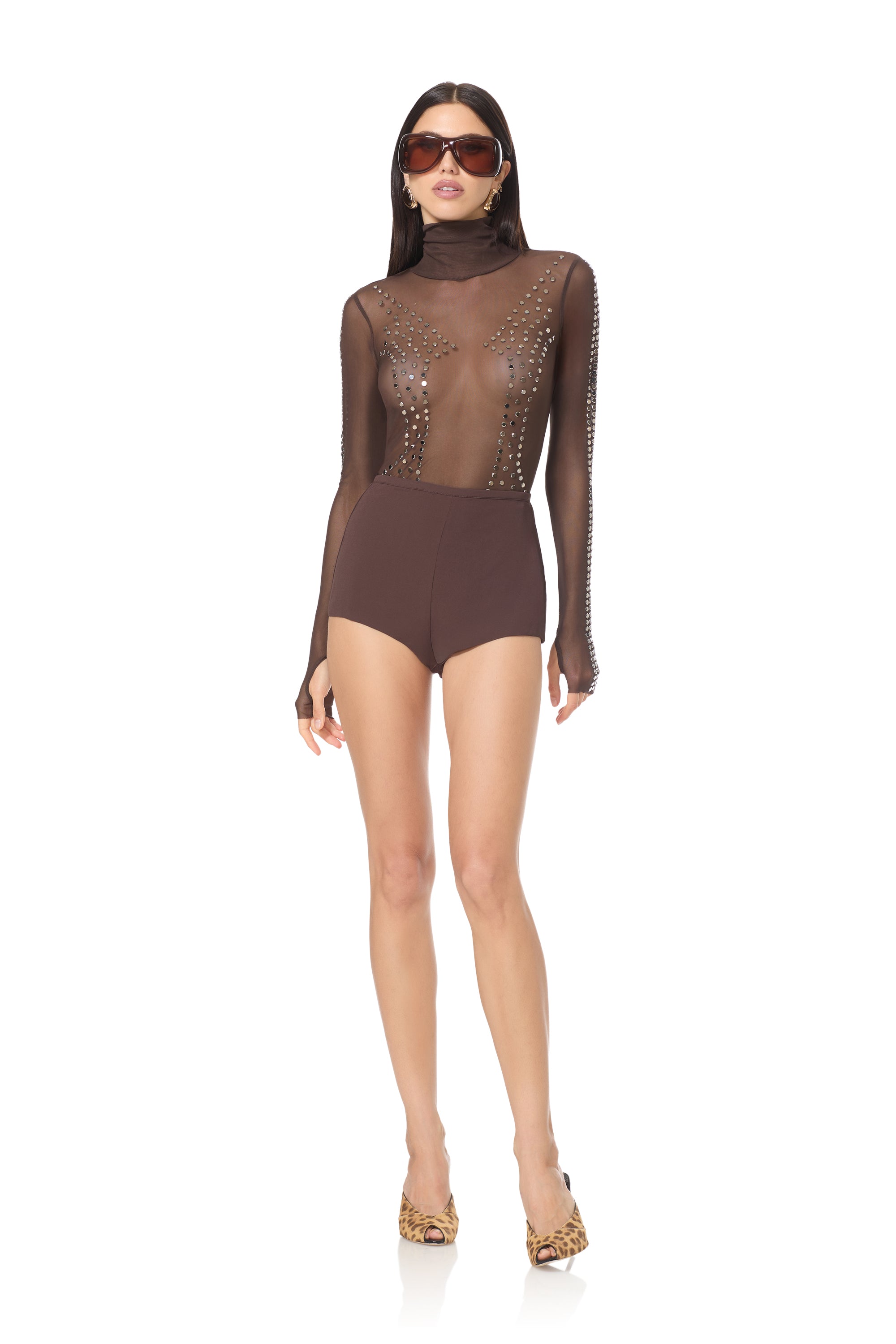 Zadie Studded Mesh Top - Espresso – AFRM