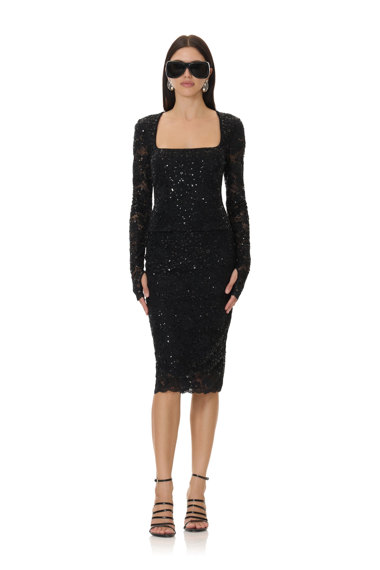 Ines Beaded Lace Top - Noir - 54405522915698