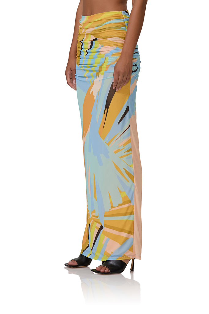 women's maxi length mesh skirt in bird of paradise print