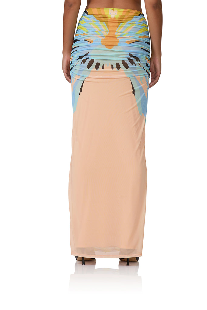 women's maxi length mesh skirt in bird of paradise print