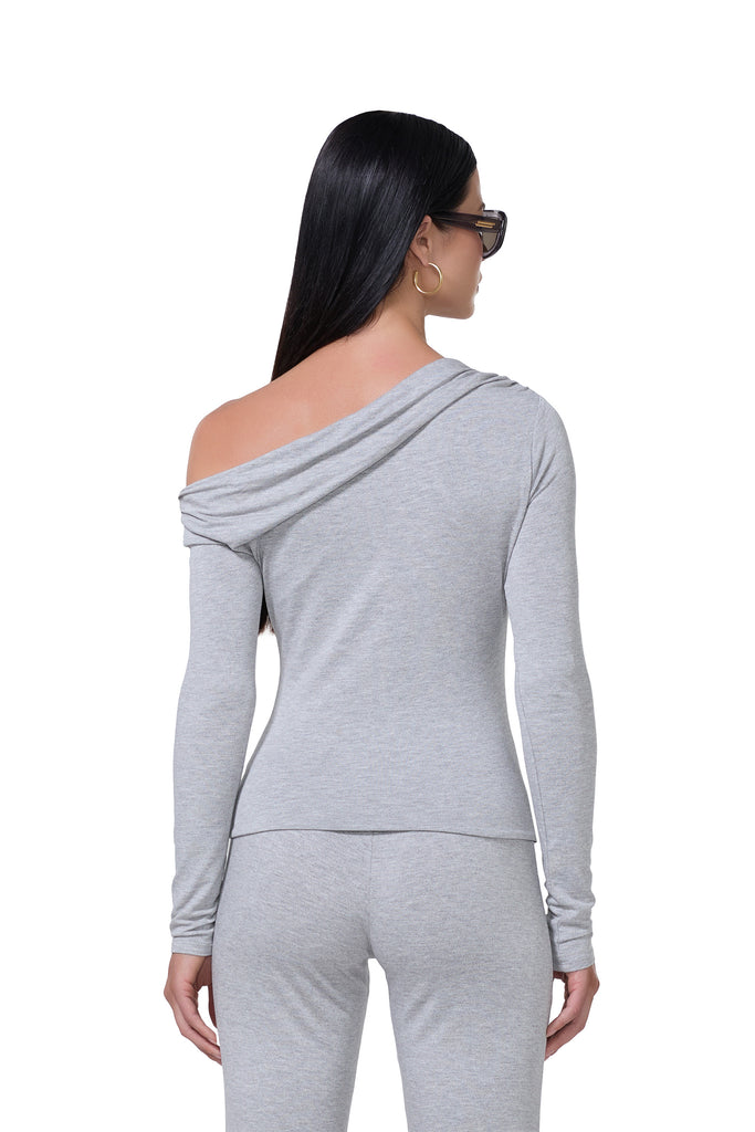 women's slightly off the shoulder long sleeve top in grey