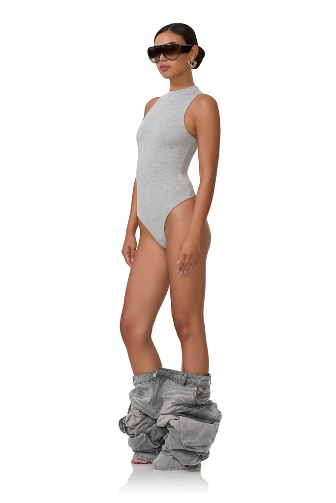 women's bodysuit with funnel neckline in grey