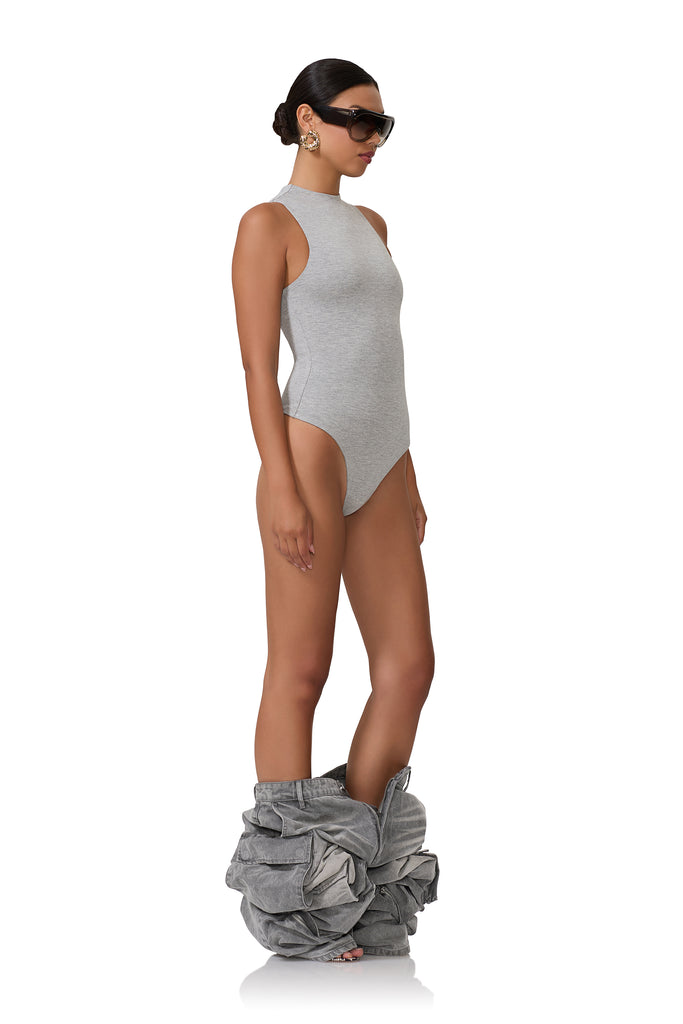 women's bodysuit with funnel neckline in grey