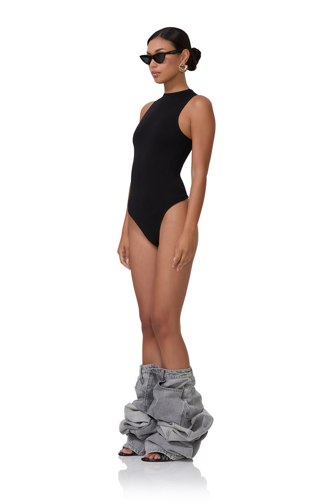 women's bodysuit with funnel neckline in black