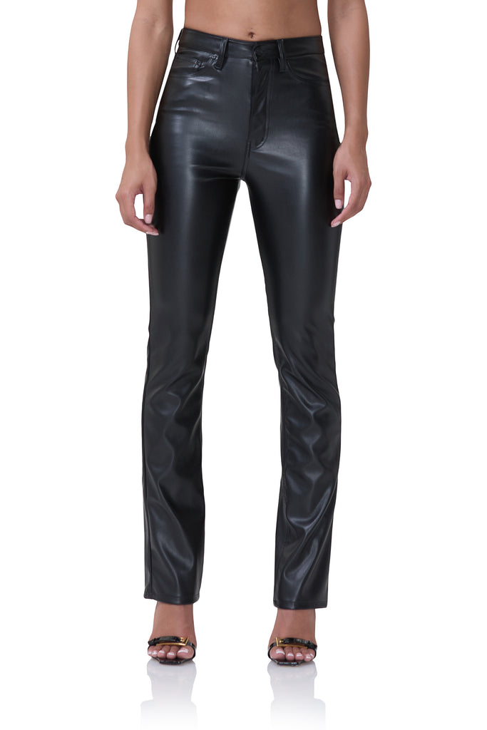 women's faux leather slim straight leg pant in black