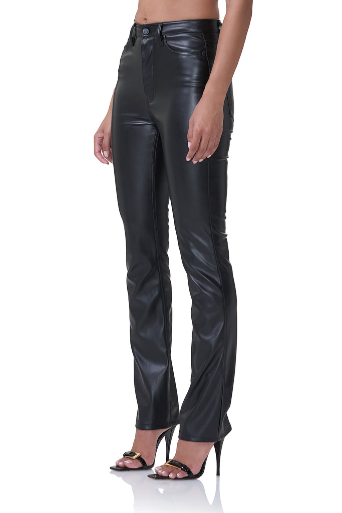 women's faux leather slim straight leg pant in black