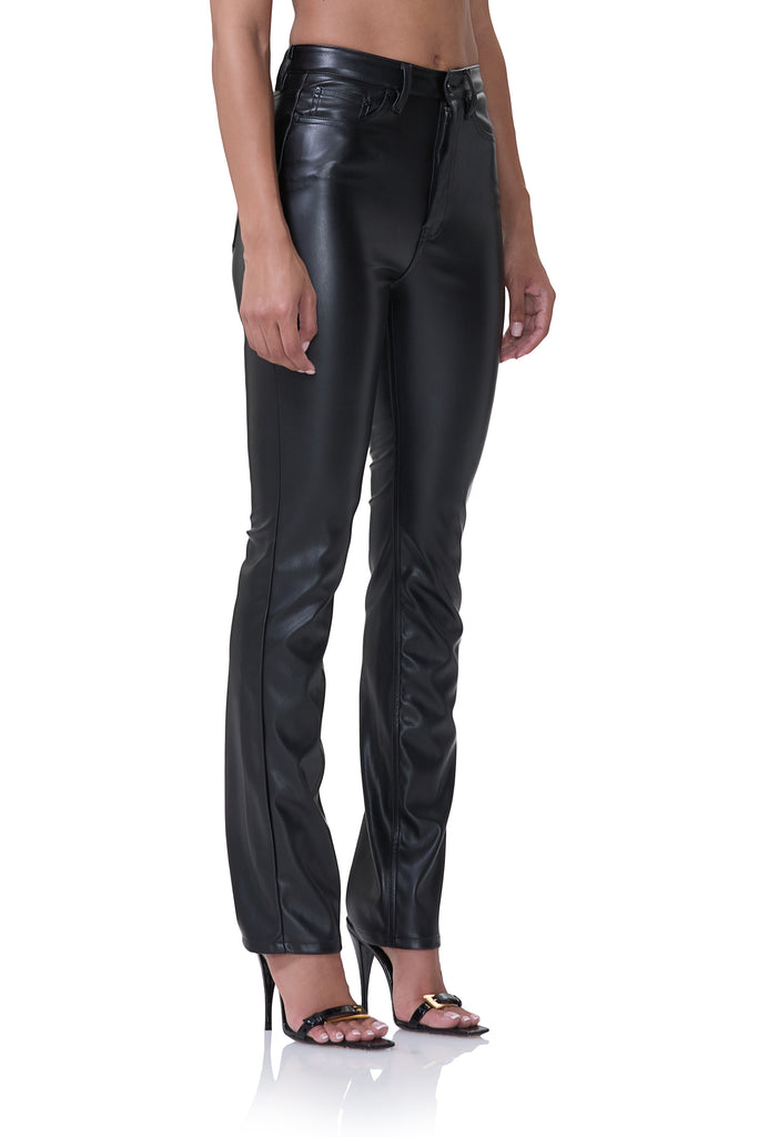 women's faux leather slim straight leg pant in black