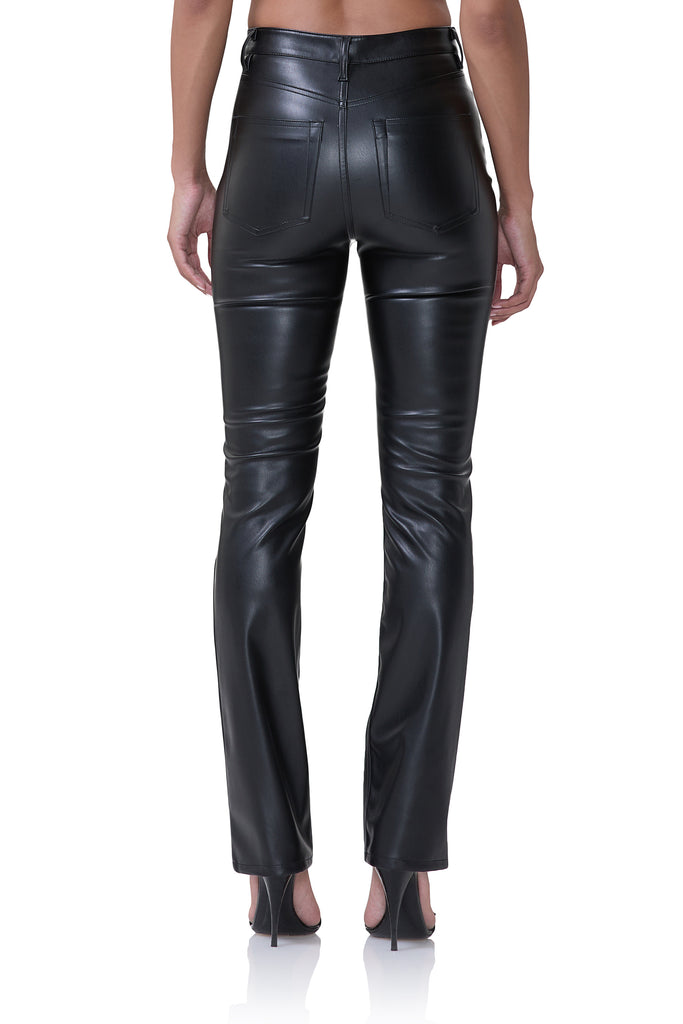 women's faux leather slim straight leg pant in black