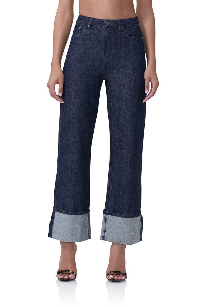 women's high-rise cuffed jean in dark rinse wash 