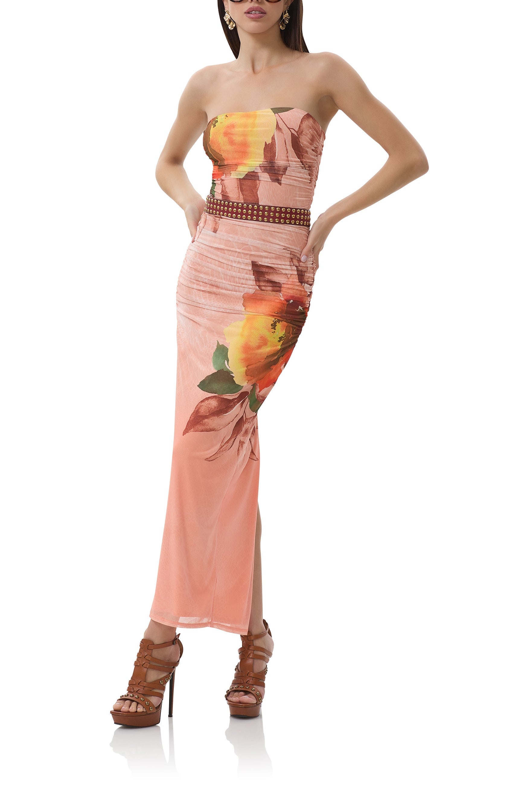 chinese dress ladies AFRM Women's Marlo Tube Ruched Midi Dress, Colorblock Floral, M : Clothing,  Shoes & Jewelry