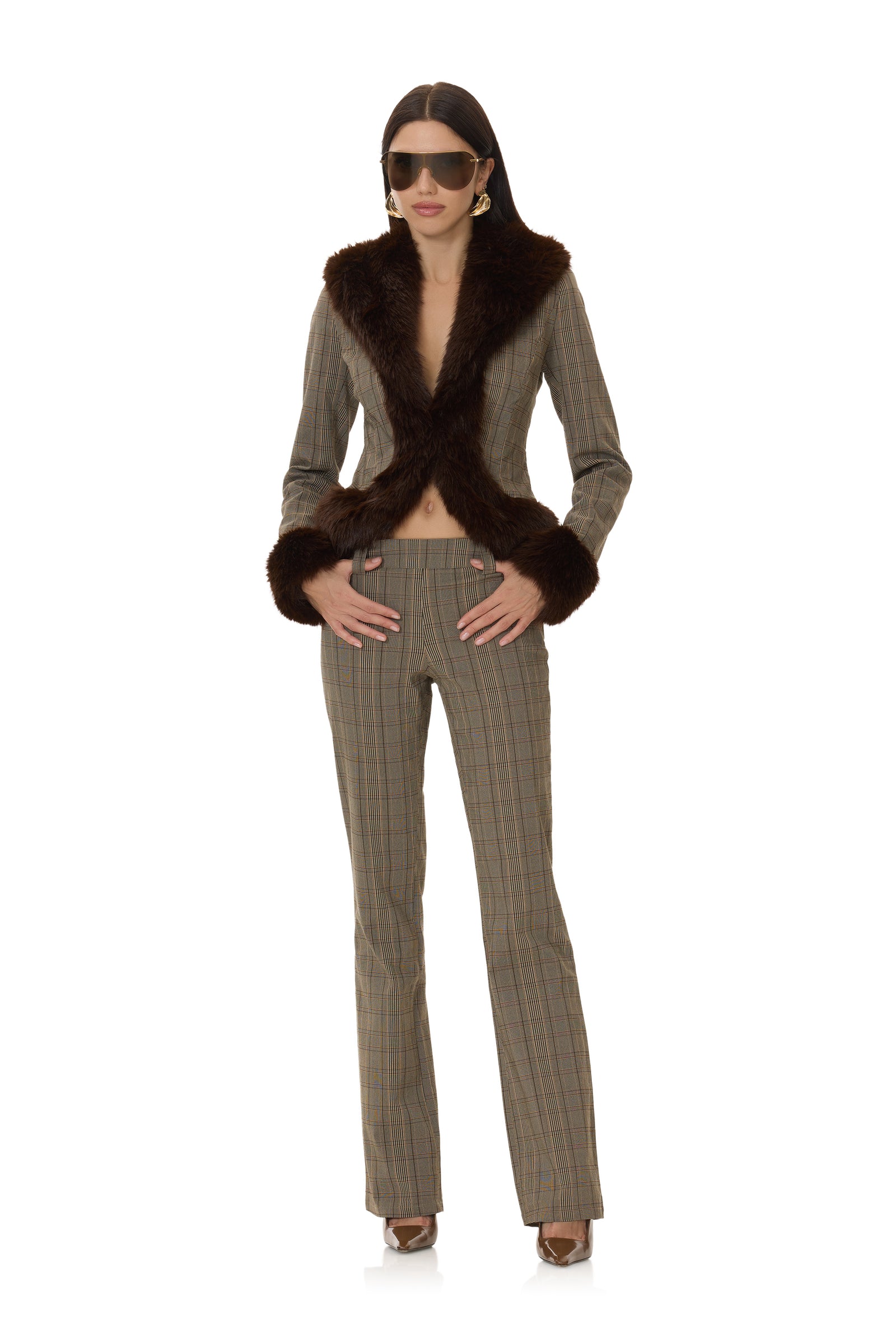 Lucci Flare Pant - Brown Plaid - 54405446795634