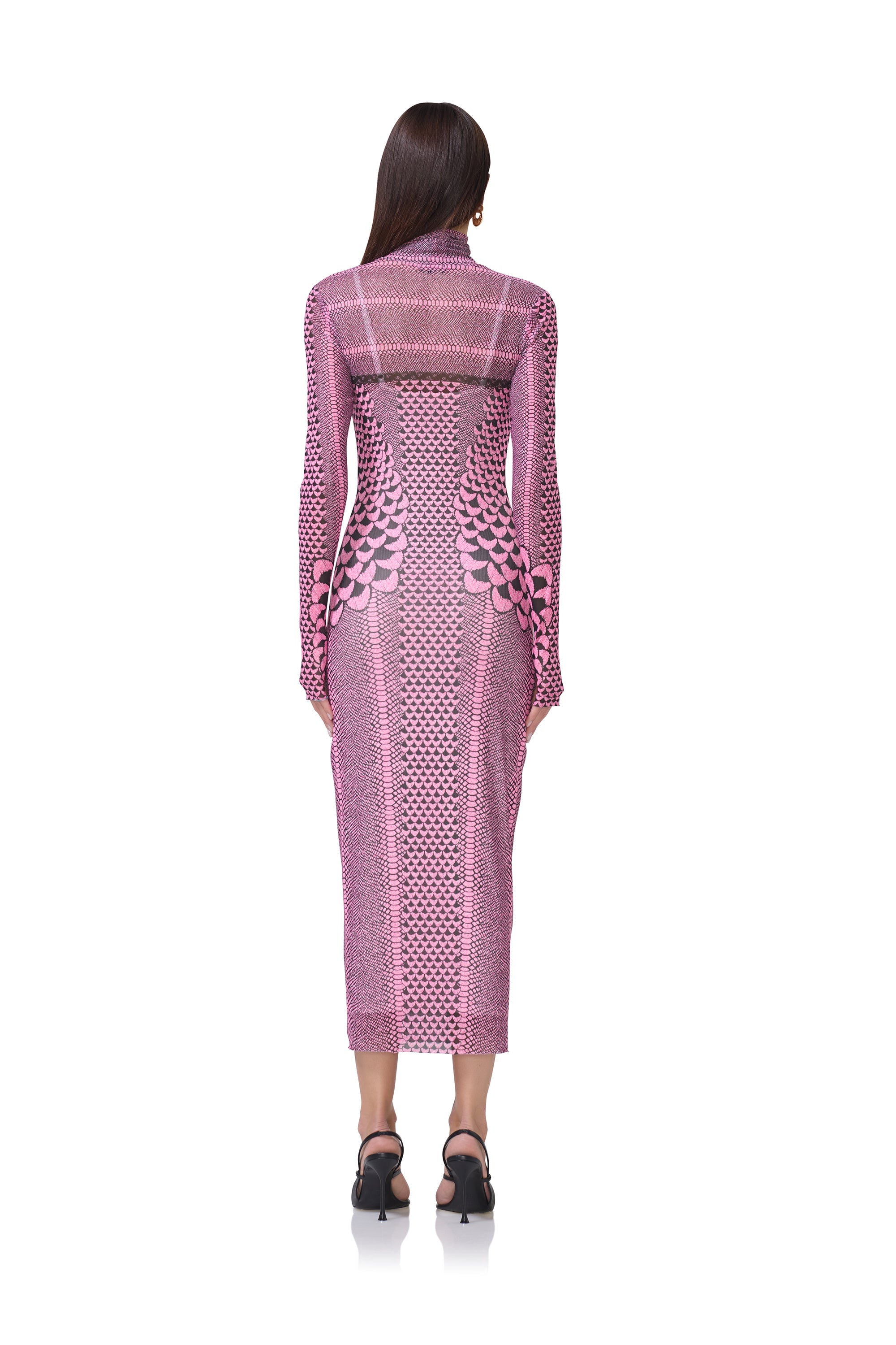 shailene turtleneck long sleeve mesh dress AFRM Shailene Mesh Dress in Falling Roses