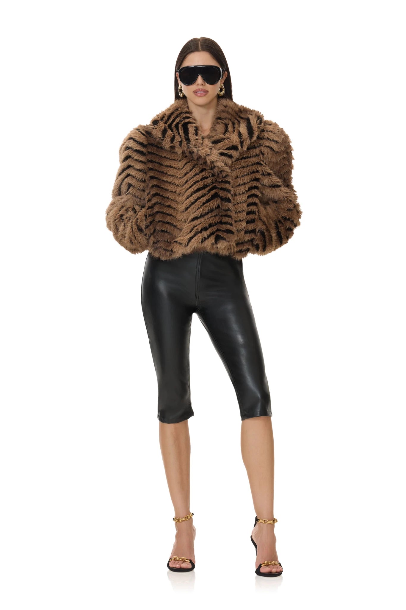 Biba Fur Jacket - Brown Chevron - AFRM