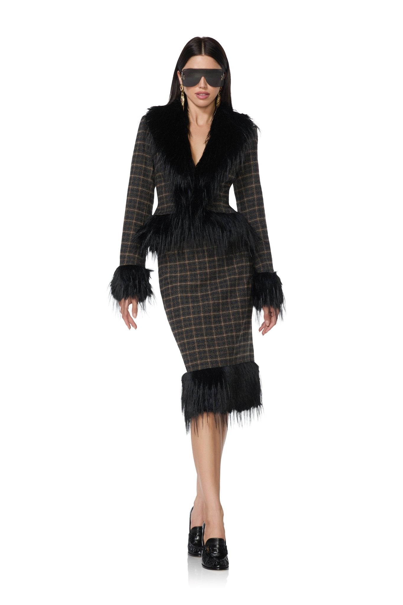 Cairo Fur Jacket - Charcoal Plaid - AFRM