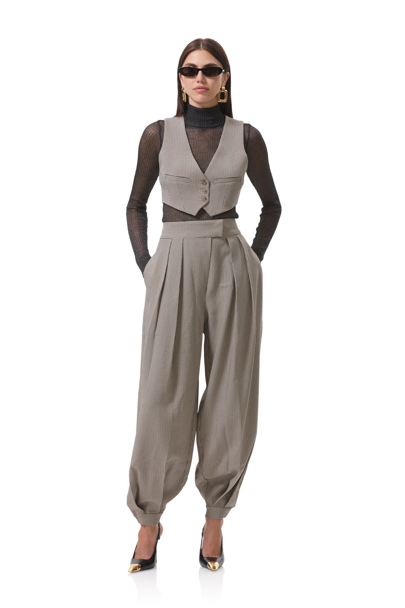 Daryl Crop Vest - Grey Houndstooth - AFRM