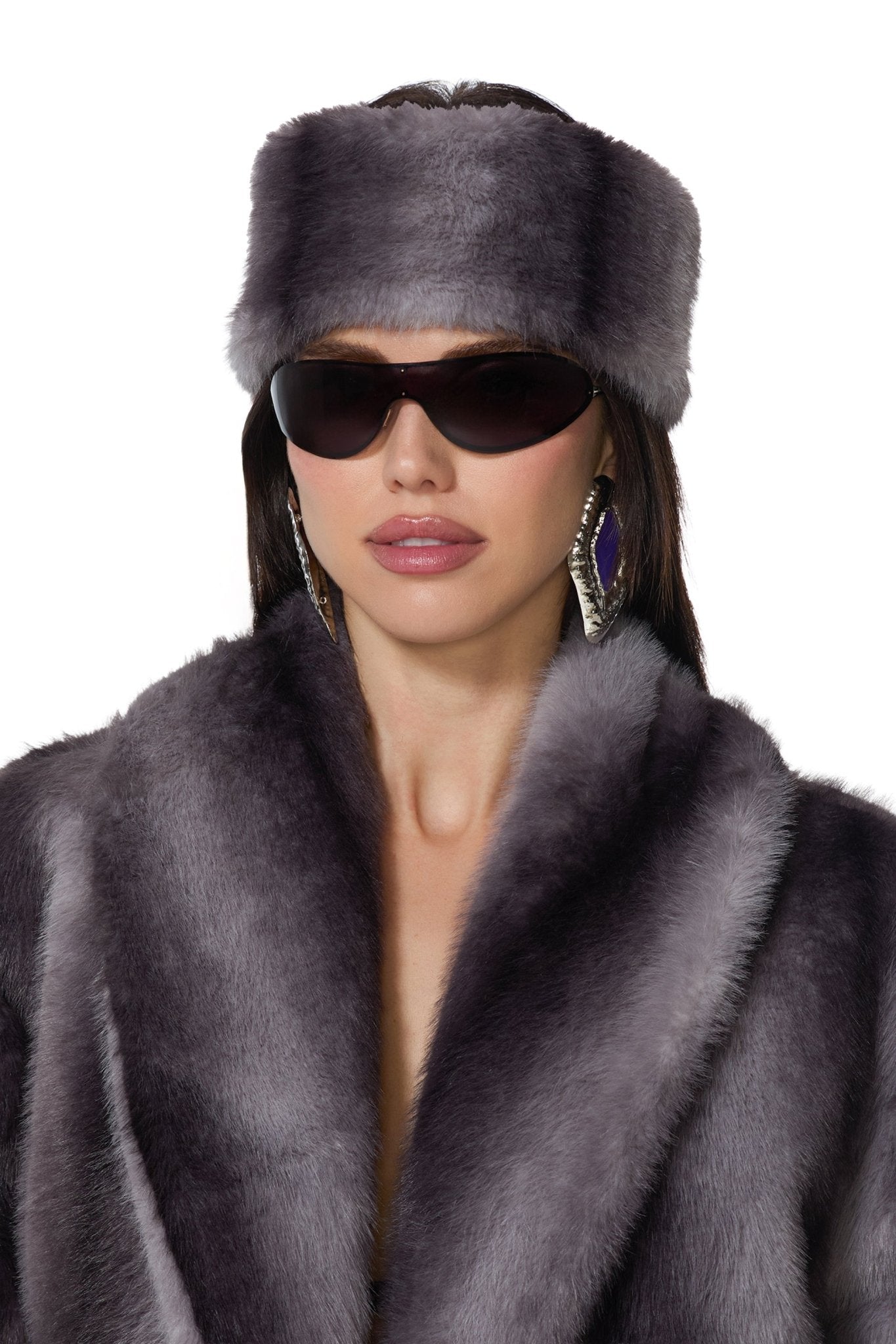 Elsa Fur Headband - Grey Stripe - AFRM