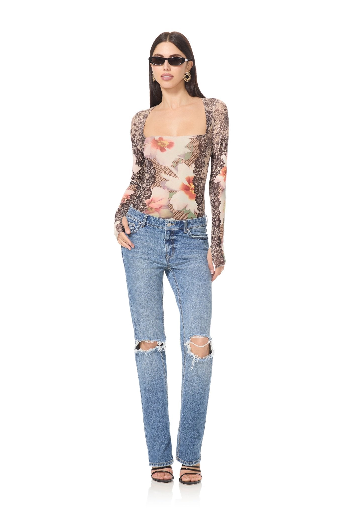 Ines Top - Lace Floral Mix - AFRM