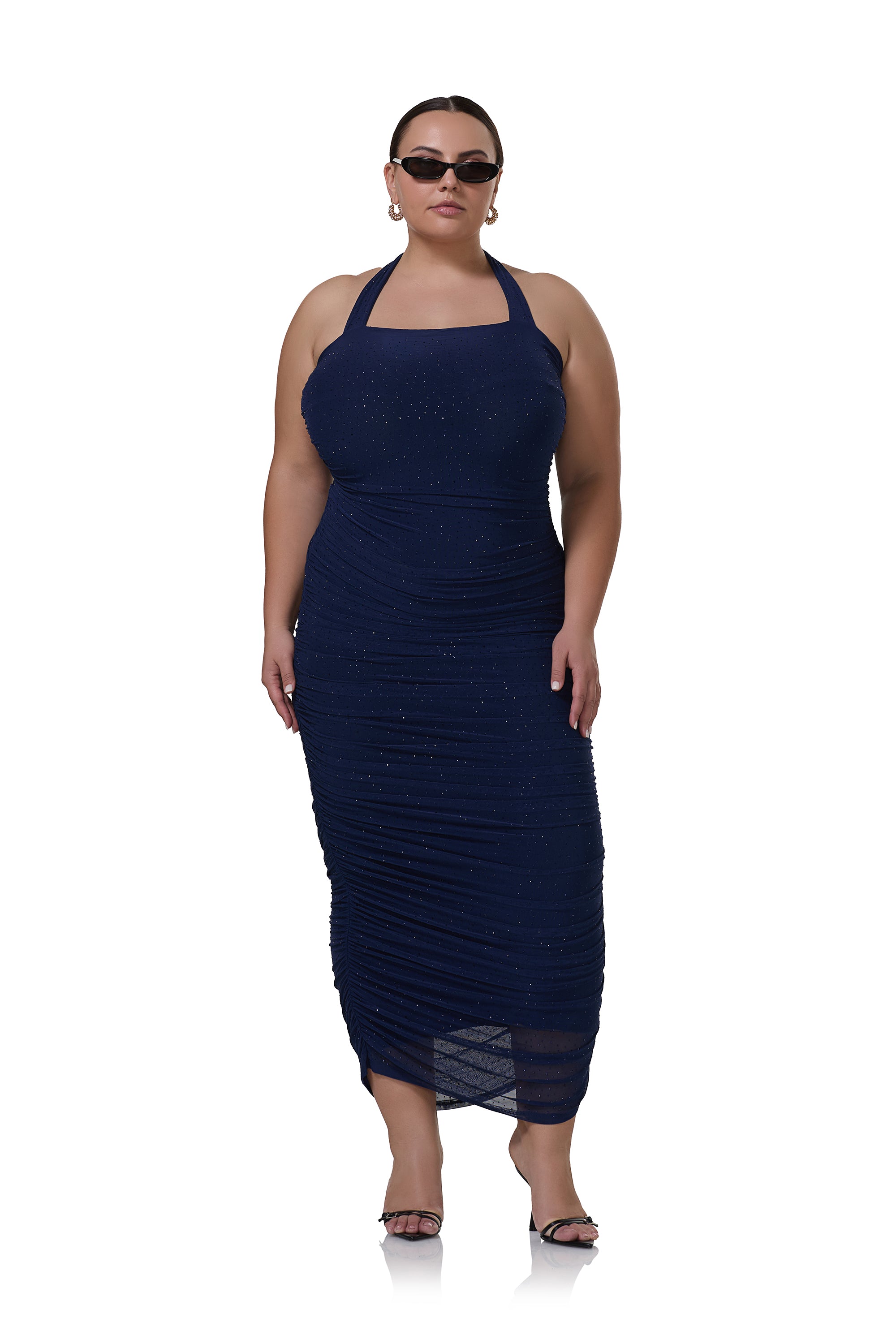 navy blue rhinestone dress Navy Blue Mermaid V Neckline Rhinestone Long Prom Dress PSK402 US16 / As Picture