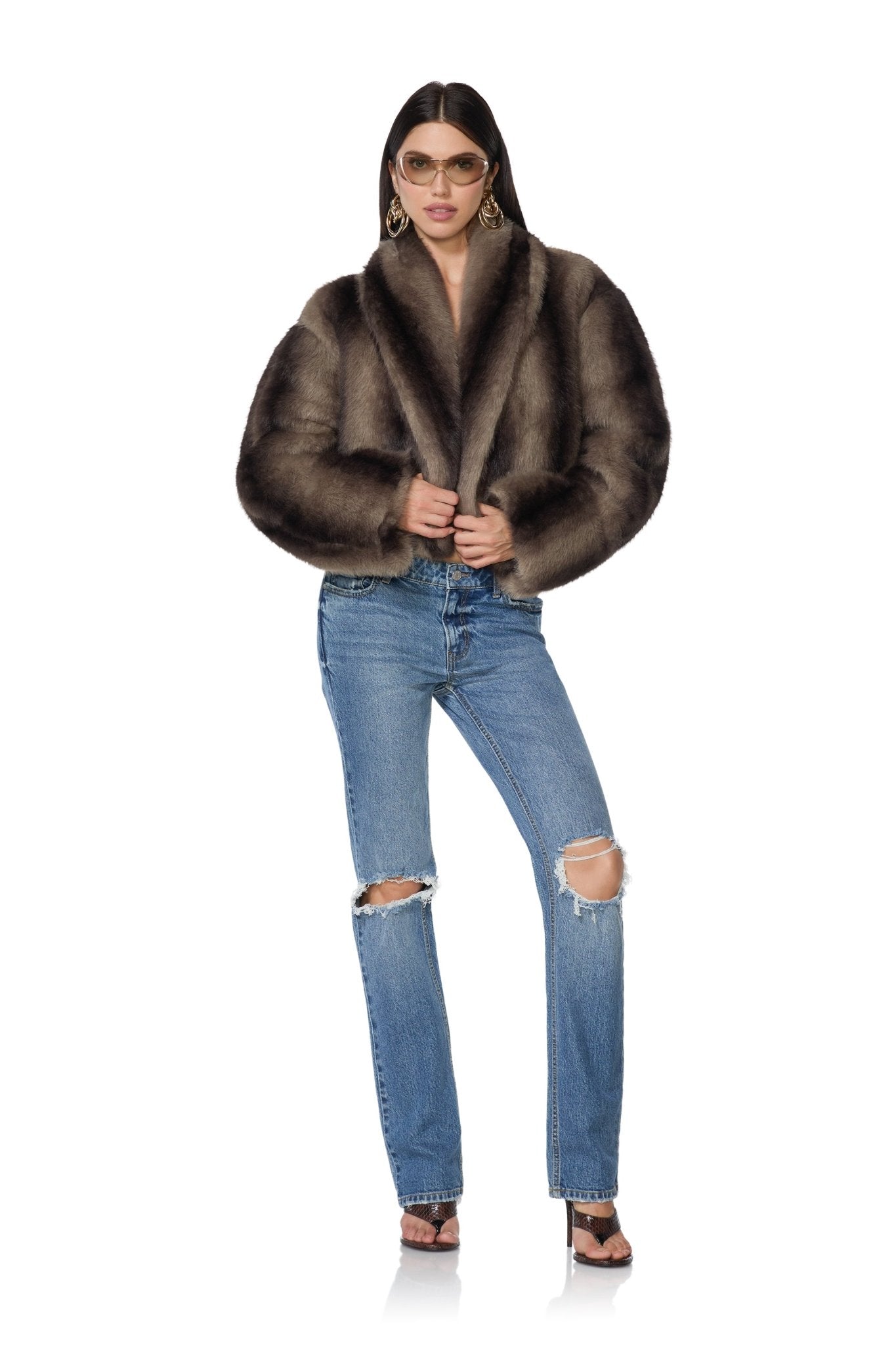 Stephanie Fur Jacket - Dark Brown Stripe - AFRM