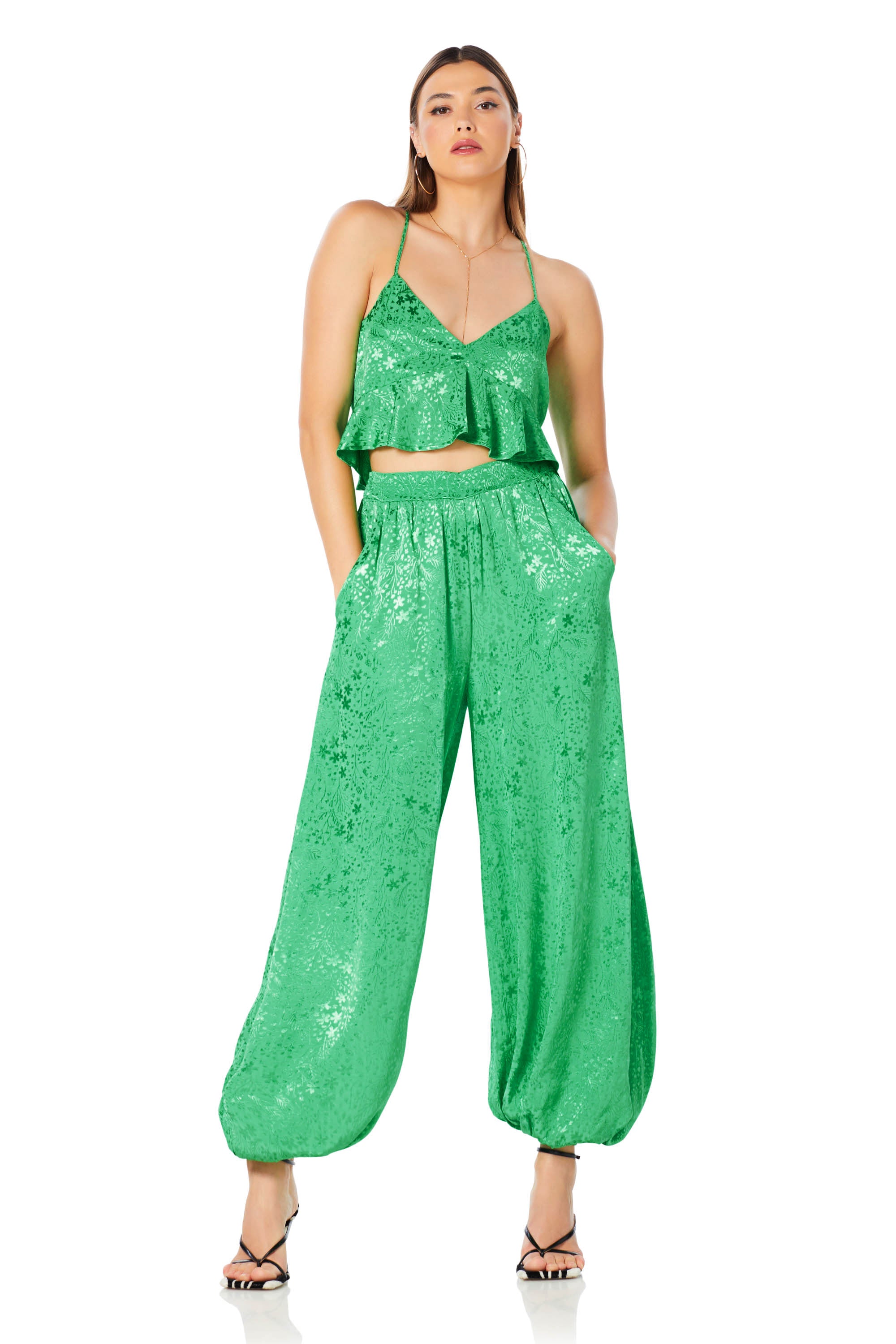 Veronika Balloon Pants - Green Floral